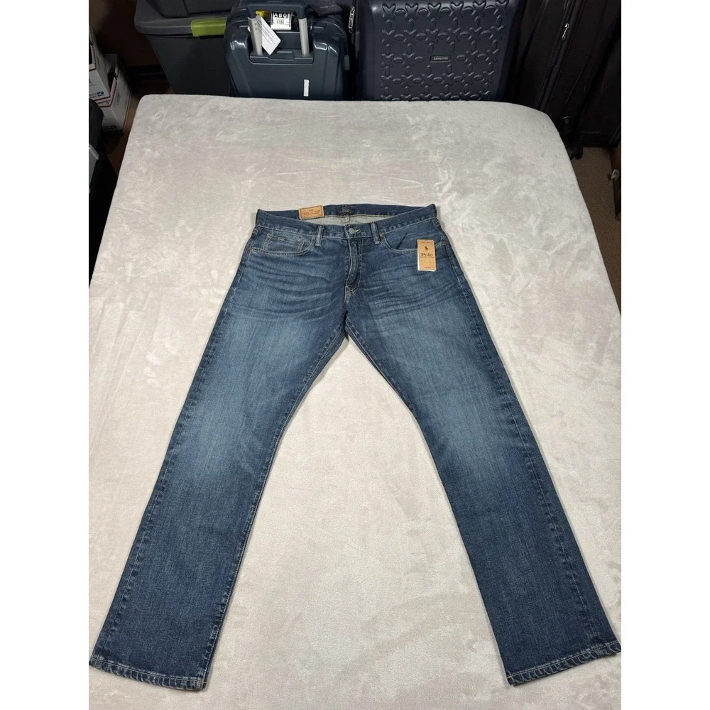 Polo Ralph Lauren Varick Slim Straight Jeans Size 33x30 Blue Rope Dyed NWT